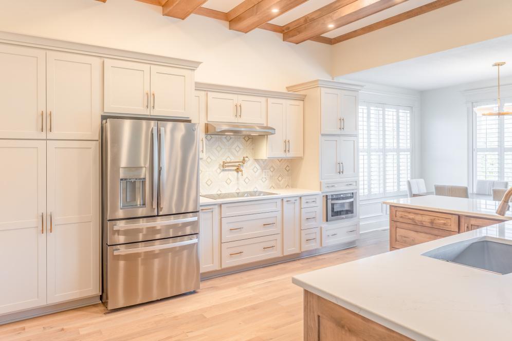 A modern kitchen with white cabinets